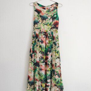 Sleeveless flowy dress, abstract floral